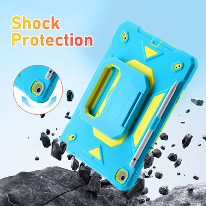 For iPad 10.2 2021 / 2020 / 2019 Legend Grip Holder Silicone Hybrid PC Tablet Case with Strap(Blue Fluorescent Yellow) - iPad 10.2 Cases by buy2fix | Online Shopping UK | buy2fix