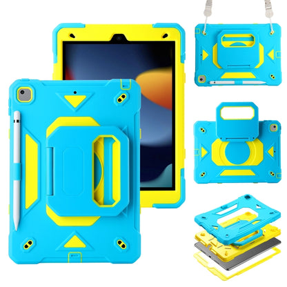 For iPad 10.2 2021 / 2020 / 2019 Legend Grip Holder Silicone Hybrid PC Tablet Case with Strap(Blue Fluorescent Yellow) - iPad 10.2 Cases by buy2fix | Online Shopping UK | buy2fix