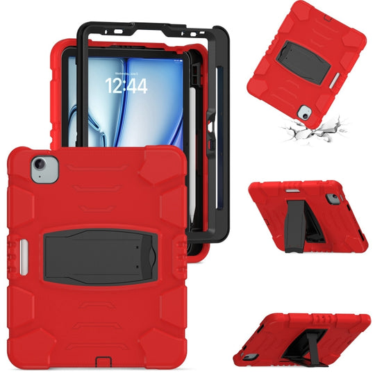 For iPad Air 11 2026 / 2025 / 2024 3-Layer Silicone Hybrid PC Tablet Case(Red Black)