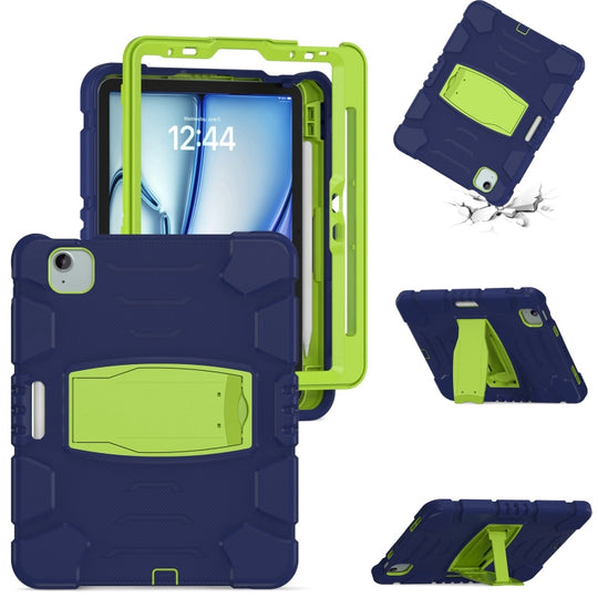 For iPad Air 11 2026 / 2025 / 2024 3-Layer Silicone Hybrid PC Tablet Case(Navy Blue Lime)