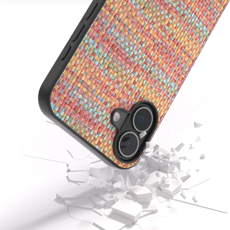 For iPhone 16 Black Frame Color Lattice Texture PU Phone Case(Tangerine) - iPhone 16 Cases by buy2fix | Online Shopping UK | buy2fix