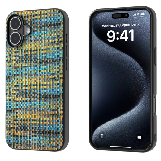 For iPhone 16 Black Frame Color Lattice Texture PU Phone Case(Gold) - iPhone 16 Cases by buy2fix | Online Shopping UK | buy2fix