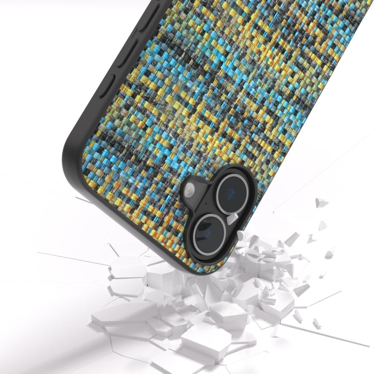 For iPhone 16 Black Frame Color Lattice Texture PU Phone Case(Gold) - iPhone 16 Cases by buy2fix | Online Shopping UK | buy2fix