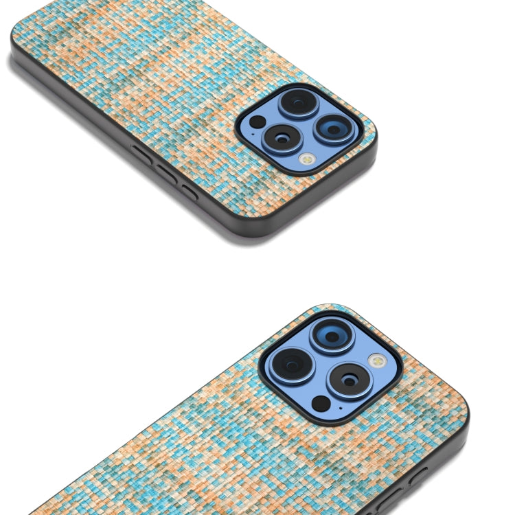 For iPhone 16 Pro Black Frame Color Lattice Texture PU Phone Case(Blue) - iPhone 16 Pro Cases by buy2fix | Online Shopping UK | buy2fix