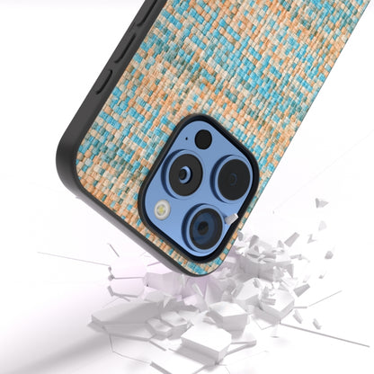 For iPhone 16 Pro Black Frame Color Lattice Texture PU Phone Case(Blue) - iPhone 16 Pro Cases by buy2fix | Online Shopping UK | buy2fix