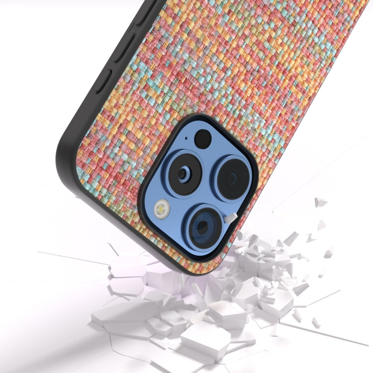 For iPhone 16 Pro Black Frame Color Lattice Texture PU Phone Case(Tangerine) - iPhone 16 Pro Cases by buy2fix | Online Shopping UK | buy2fix