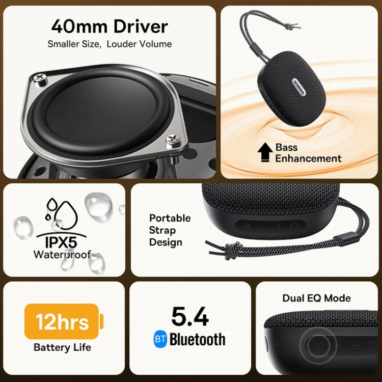 Baseus AeQur 35 Pro Air IPX5 Waterproof Outdoor Portable Bluetooth Speaker(Black) - Waterproof Speaker by Baseus | Online Shopping UK | buy2fix