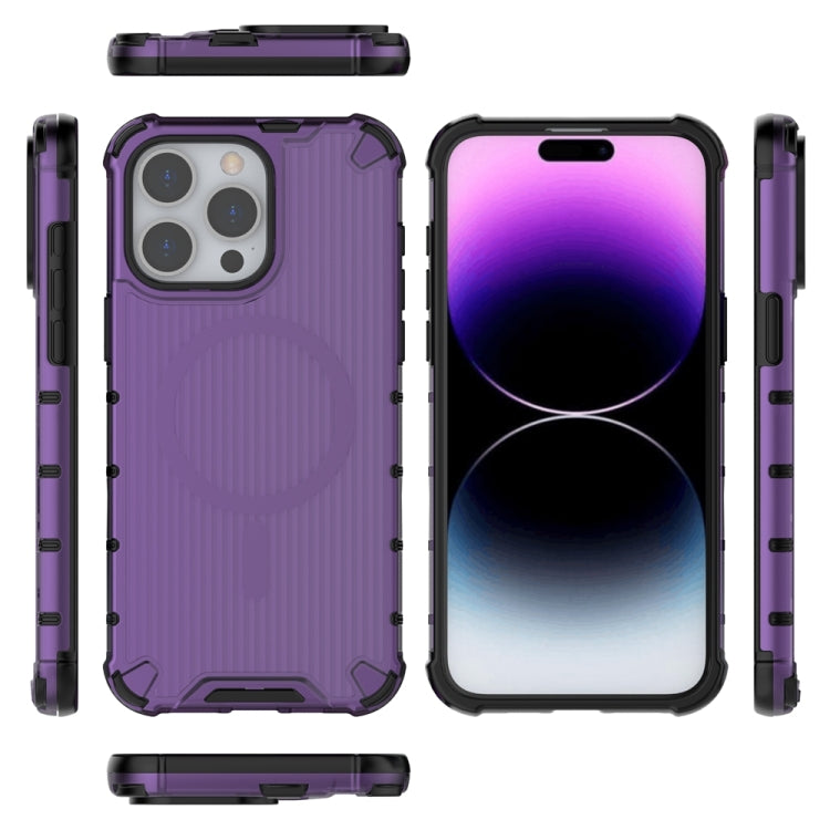 For iPhone 14 Pro Max Grating Airbag Shockproof MagSafe Frosted Phone Case(Purple) - iPhone 14 Pro Max Cases by buy2fix | Online Shopping UK | buy2fix