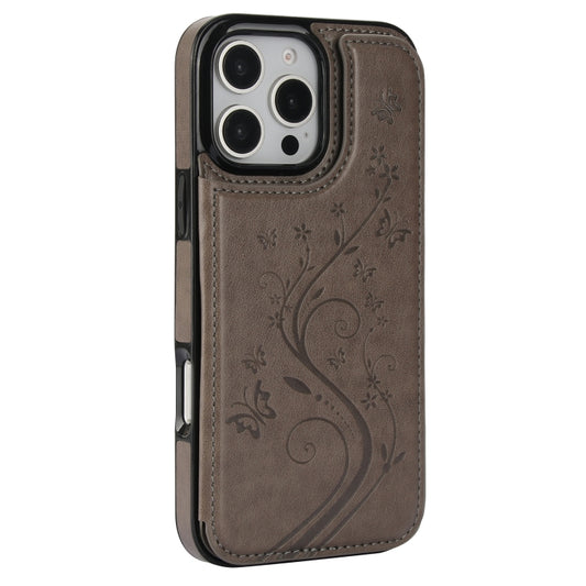 For iPhone 16 Pro Max Double Buckle Butterfly Embossing PU Phone Case(Grey) by buy2fix