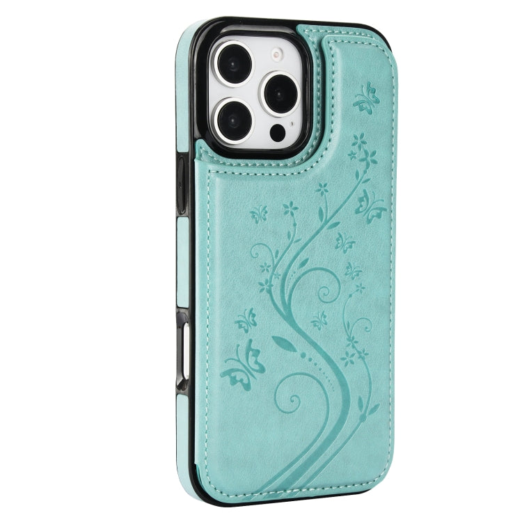 For iPhone 16 Pro Max Double Buckle Butterfly Embossing PU Phone Case(Green) - iPhone 16 Pro Max Cases by buy2fix | Online Shopping UK | buy2fix