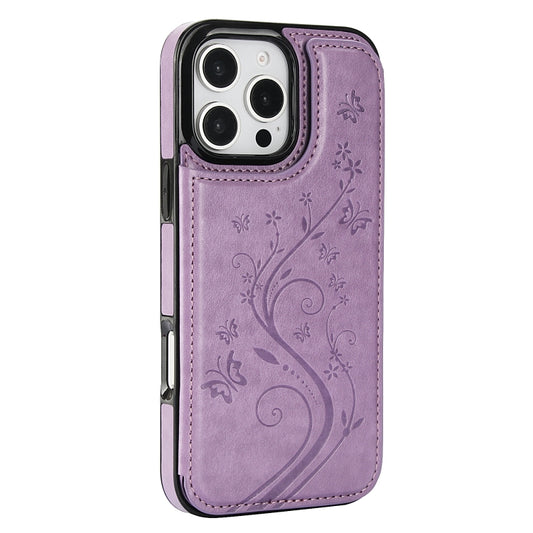 For iPhone 16 Pro Max Double Buckle Butterfly Embossing PU Phone Case(Purple) by buy2fix