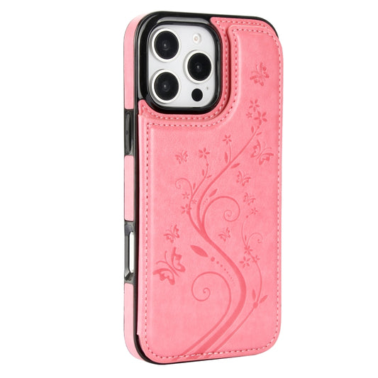 For iPhone 16 Pro Double Buckle Butterfly Embossing PU Phone Case(Pink) by buy2fix