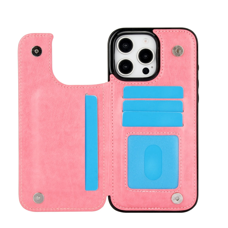 For iPhone 16 Pro Double Buckle Butterfly Embossing PU Phone Case(Pink) - iPhone 16 Pro Cases by buy2fix | Online Shopping UK | buy2fix