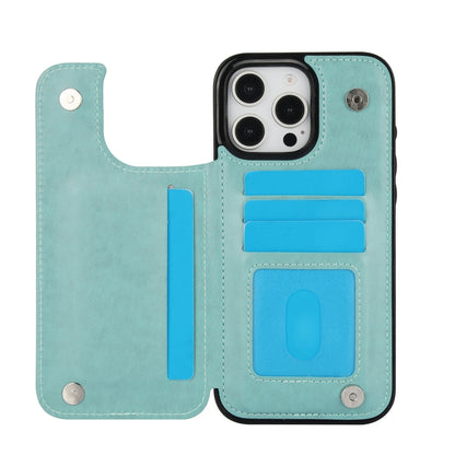 For iPhone 16 Pro Double Buckle Butterfly Embossing PU Phone Case(Green) - iPhone 16 Pro Cases by buy2fix | Online Shopping UK | buy2fix