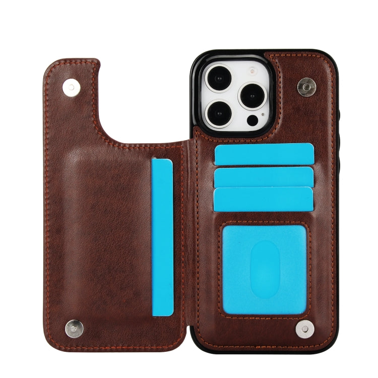 For iPhone 16 Pro Double Buckle Butterfly Embossing PU Phone Case(Brown) - iPhone 16 Pro Cases by buy2fix | Online Shopping UK | buy2fix