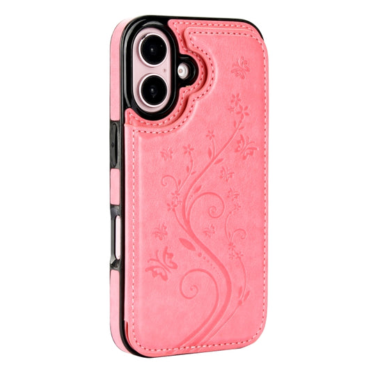 For iPhone 16 Plus Double Buckle Butterfly Embossing PU Phone Case(Pink) by buy2fix