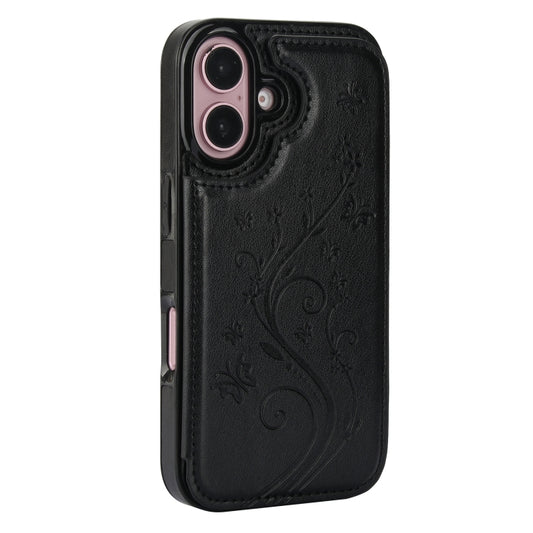 For iPhone 16 Double Buckle Butterfly Embossing PU Phone Case(Black) by buy2fix