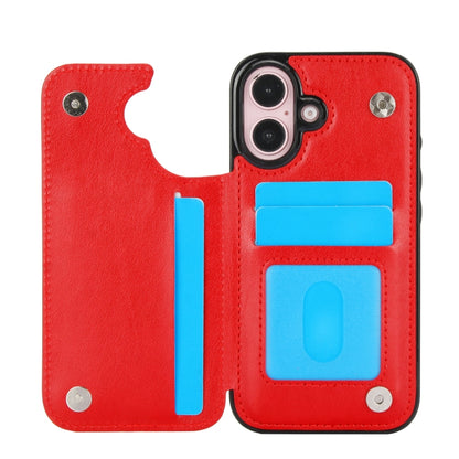 For iPhone 16 Double Buckle Butterfly Embossing PU Phone Case(Red) - iPhone 16 Cases by buy2fix | Online Shopping UK | buy2fix