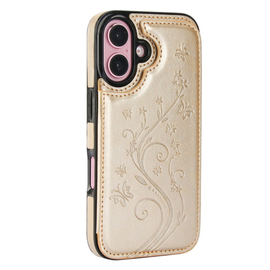 For iPhone 16 Double Buckle Butterfly Embossing PU Phone Case(Gold) by buy2fix