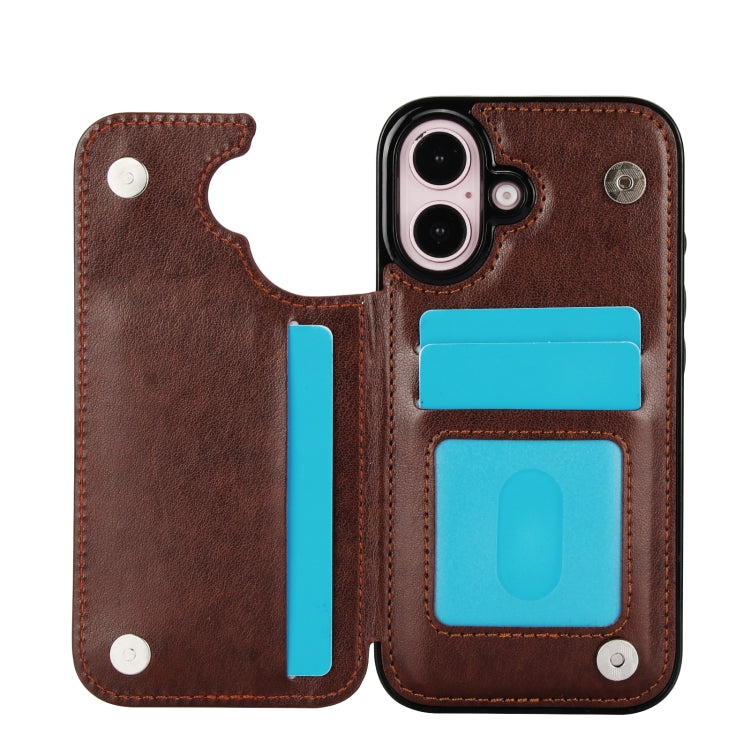 For iPhone 16 Double Buckle Butterfly Embossing PU Phone Case(Brown) - iPhone 16 Cases by buy2fix | Online Shopping UK | buy2fix