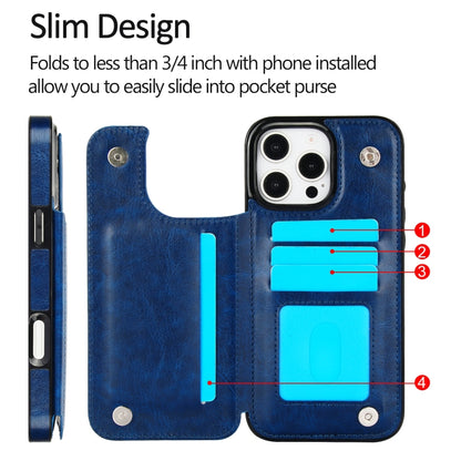 For iPhone 16 Pro Max Double Buckle Crazy Horse Texture PU Phone Case(Blue) - iPhone 16 Pro Max Cases by buy2fix | Online Shopping UK | buy2fix