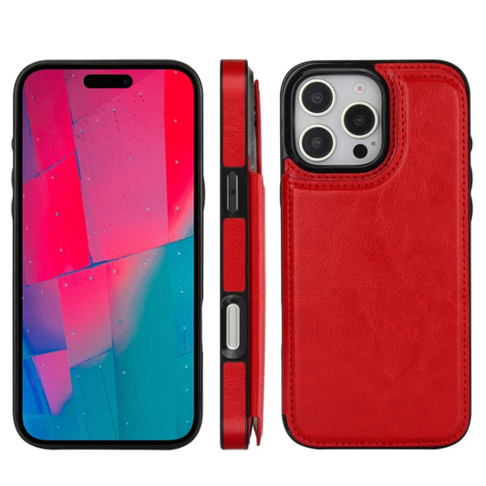 For iPhone 16 Pro Double Buckle Crazy Horse Texture PU Phone Case(Red) by buy2fix