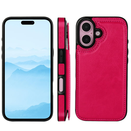 For iPhone 16 Plus Double Buckle Crazy Horse Texture PU Phone Case(Rose Red) by buy2fix