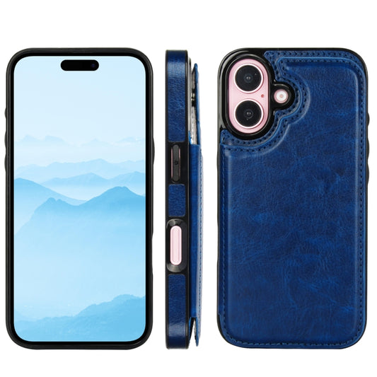 For iPhone 16 Double Buckle Crazy Horse Texture PU Phone Case(Blue) by buy2fix