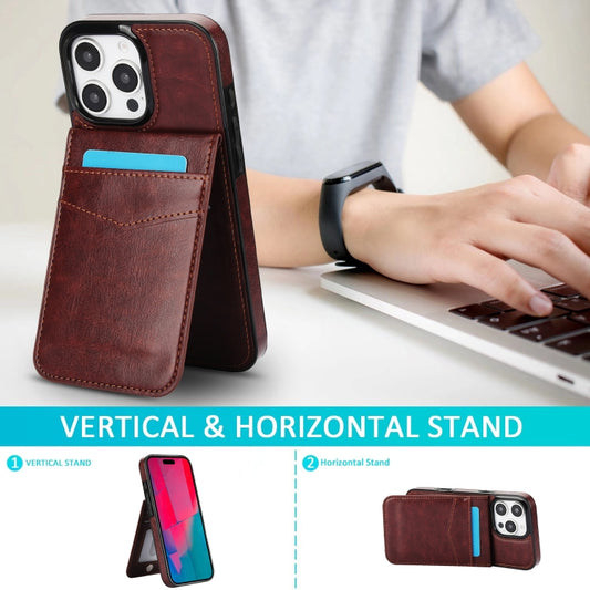 For iPhone 16 Pro Max Solid Color Card Slots Bracket PU Phone Case(Brown) by buy2fix
