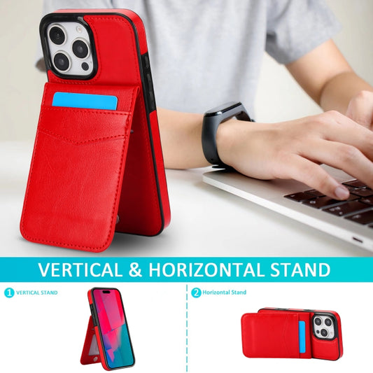 For iPhone 16 Pro Solid Color Card Slots Bracket PU Phone Case(Red) by buy2fix