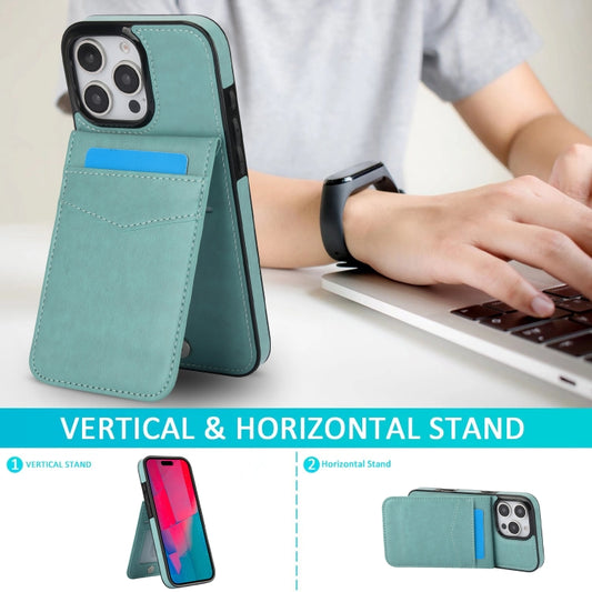 For iPhone 16 Pro Solid Color Card Slots Bracket PU Phone Case(Mint Green) by buy2fix