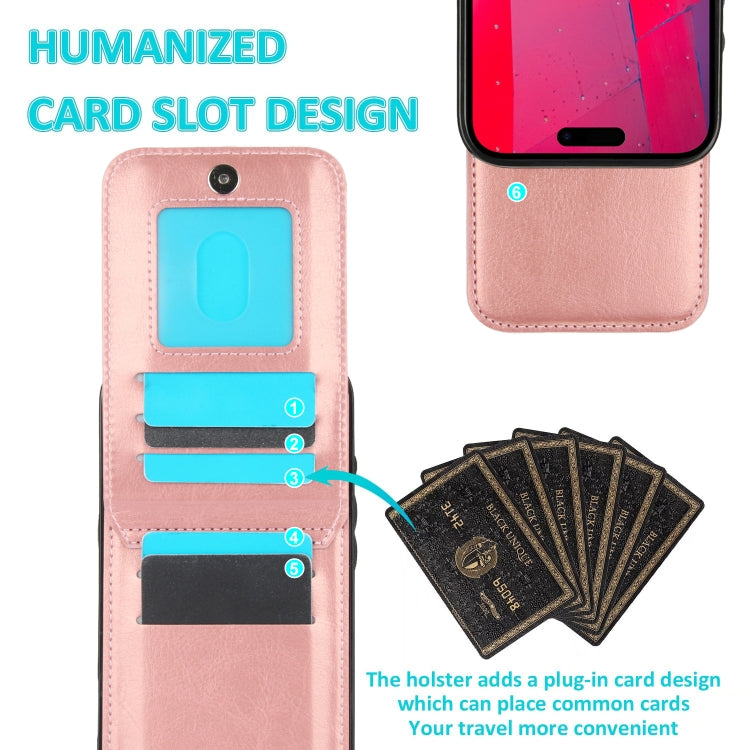 For iPhone 16 Pro Solid Color Card Slots Bracket PU Phone Case(Rose Gold) - iPhone 16 Pro Cases by buy2fix | Online Shopping UK | buy2fix