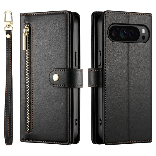 For Google Pixel 9 Pro XL Nine Card-slot Zipper Wallet Bag Leather Phone Case(Black) by buy2fix