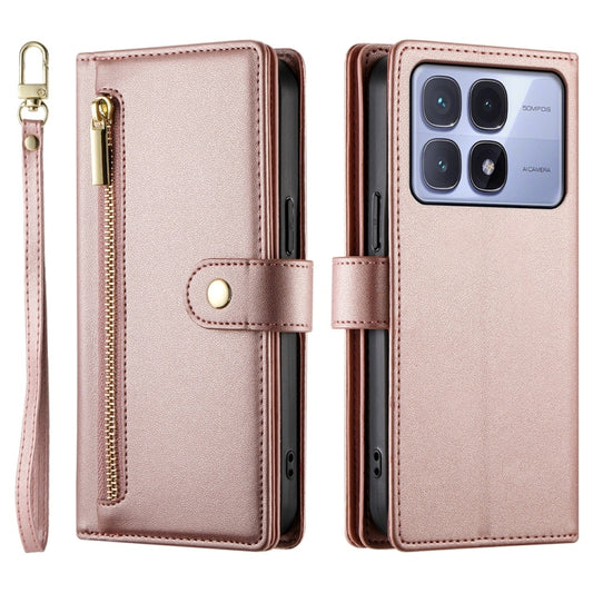 For Redmi K70 Ultra Nine Card-slot Zipper Wallet Bag Leather Phone Case(Pink) by buy2fix