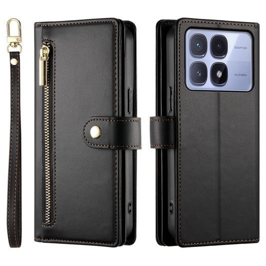 For Redmi K70 Ultra Nine Card-slot Zipper Wallet Bag Leather Phone Case(Black) by buy2fix