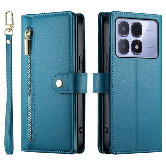 For Redmi K70 Ultra Nine Card-slot Zipper Wallet Bag Leather Phone Case(Blue) by buy2fix