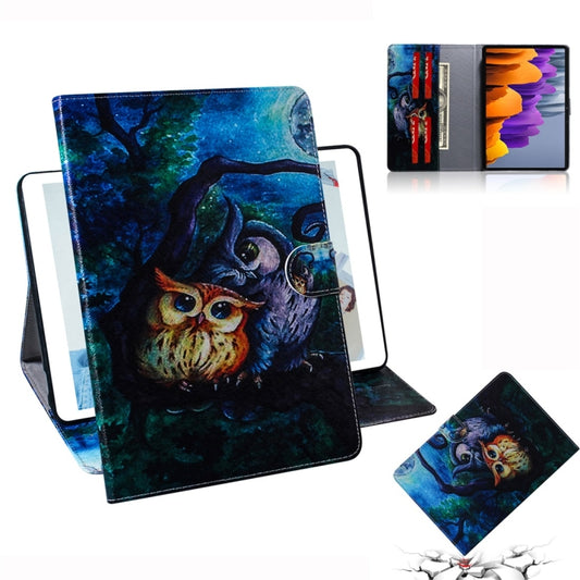 For Samsung Galaxy Tab S7 T870 (2020) 3D Colored Drawing Horizontal Flip Leather Case with Holder & Card Slot & Wallet(Oil Painting Owl) by buy2fix