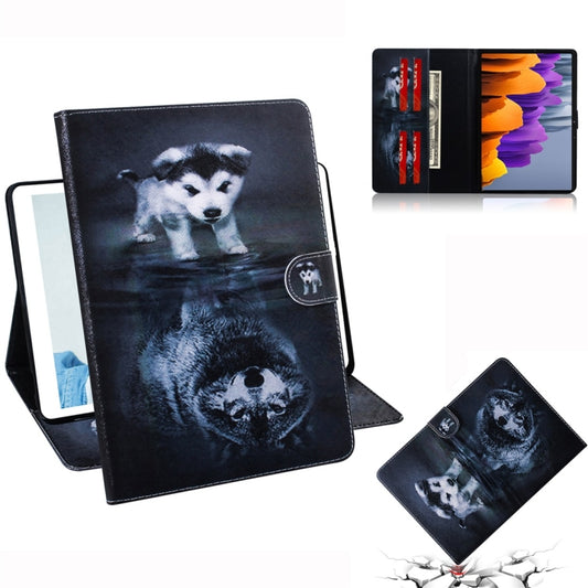 For Samsung Galaxy Tab S7 T870 (2020) 3D Colored Drawing Horizontal Flip Leather Case with Holder & Card Slot & Wallet(Wolf And Dog) by buy2fix