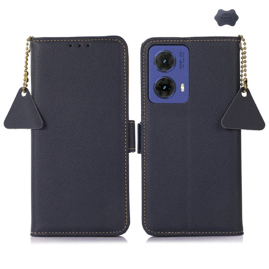 For Motorola Moto G85 Side-Magnetic TJ Genuine Leather RFID Phone Case(Blue) - Motorola Cases by buy2fix | Online Shopping UK | buy2fix