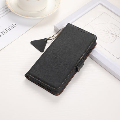 For Motorola Moto G35 Side-Magnetic TJ Genuine Leather RFID Phone Case(Black) - Motorola Cases by buy2fix | Online Shopping UK | buy2fix
