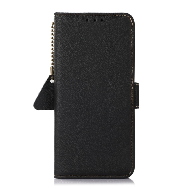 For Motorola Moto G35 Side-Magnetic TJ Genuine Leather RFID Phone Case(Black) - Motorola Cases by buy2fix | Online Shopping UK | buy2fix