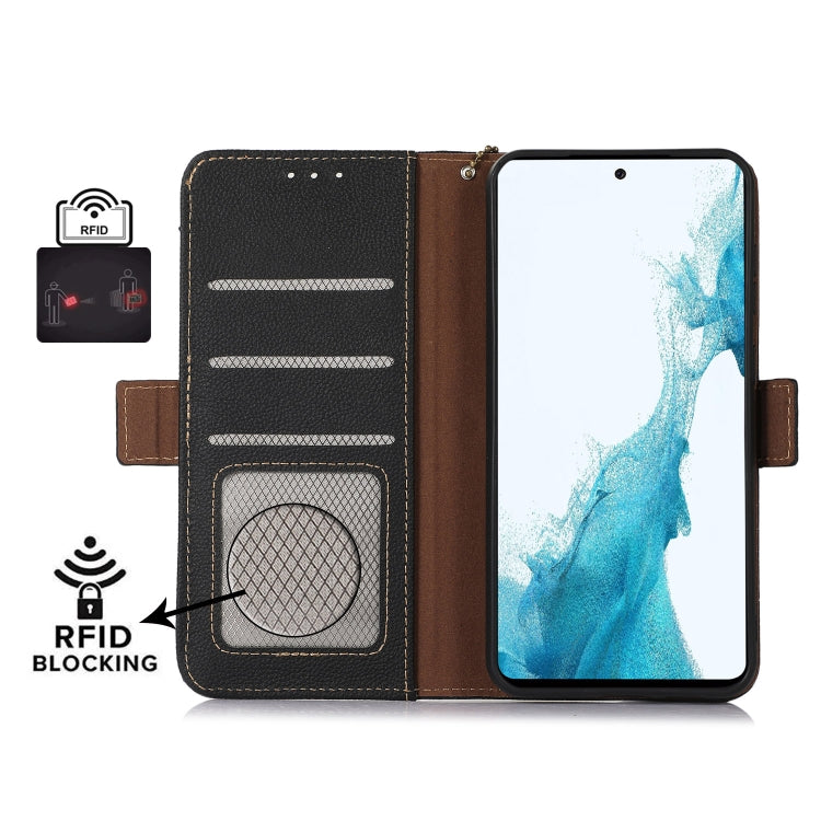 For Motorola Moto G35 Side-Magnetic TJ Genuine Leather RFID Phone Case(Black) - Motorola Cases by buy2fix | Online Shopping UK | buy2fix