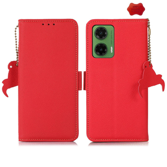 For Motorola Moto G35 Side-Magnetic TJ Genuine Leather RFID Phone Case(Red) - Motorola Cases by buy2fix | Online Shopping UK | buy2fix