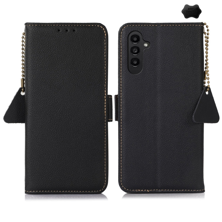 For Samsung Galaxy S24 FE 5G Side-Magnetic TJ Genuine Leather RFID Phone Case(Black) - Galaxy S24 FE 5G Cases by buy2fix | Online Shopping UK | buy2fix