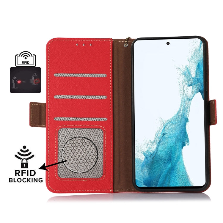 For Samsung Galaxy S25 Ultra 5G Side-Magnetic TJ Genuine Leather RFID Phone Case(Red) - Galaxy S25 Ultra 5G Cases by buy2fix | Online Shopping UK | buy2fix