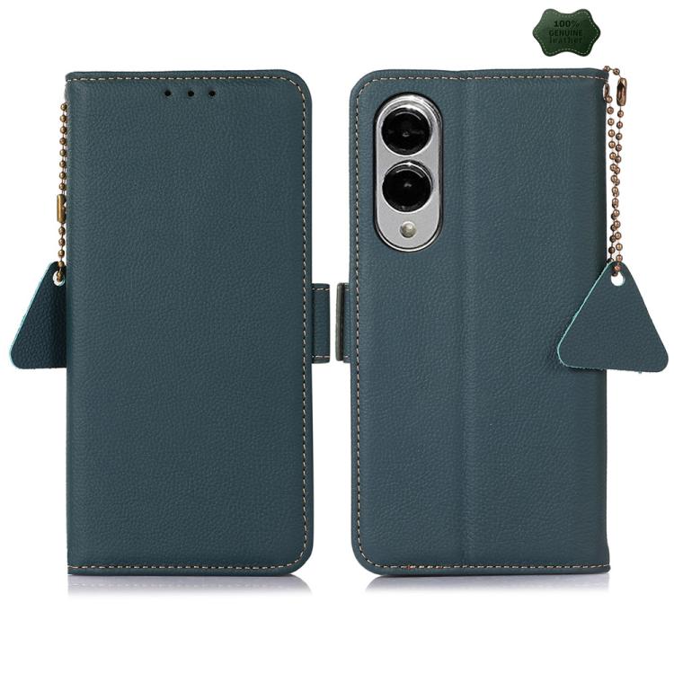 For Samsung Galaxy S25 Edge 5G Side-Magnetic TJ Genuine Leather RFID Phone Case(Green) - Galaxy S25 Edge 5G Cases by buy2fix | Online Shopping UK | buy2fix