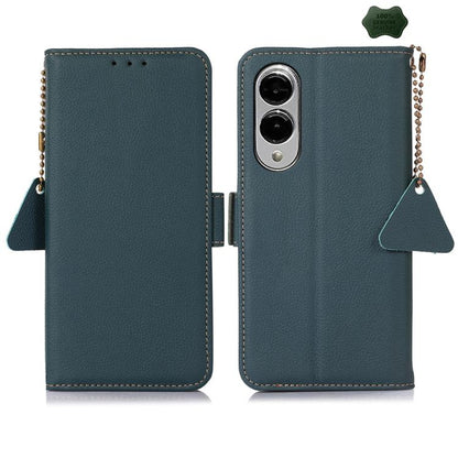 For Samsung Galaxy S25 Edge 5G Side-Magnetic TJ Genuine Leather RFID Phone Case(Green) - Galaxy S25 Edge 5G Cases by buy2fix | Online Shopping UK | buy2fix