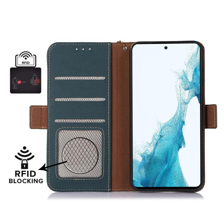 For Samsung Galaxy S25 Edge 5G Side-Magnetic TJ Genuine Leather RFID Phone Case(Green) - Galaxy S25 Edge 5G Cases by buy2fix | Online Shopping UK | buy2fix