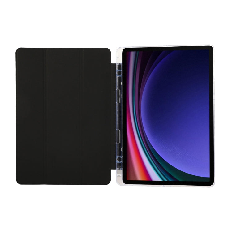 For Samsung Galaxy Tab S9 / S9 FE Carbon Fiber Clear Acrylic 3-Fold Leather Tablet Case(Black) - Galaxy Tab S9 Cases by buy2fix | Online Shopping UK | buy2fix