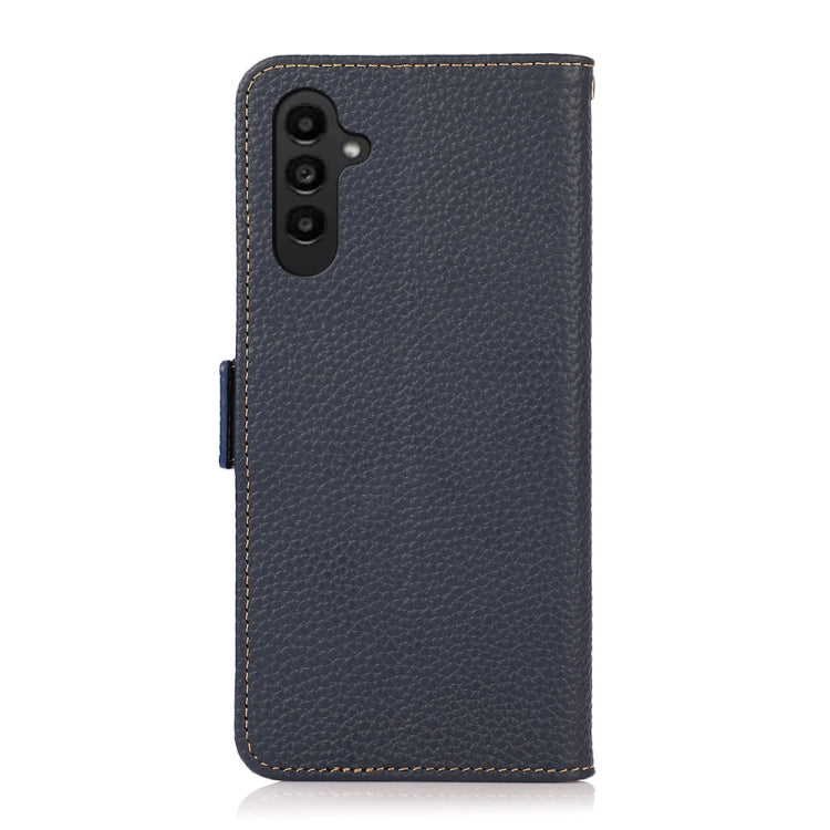 For Samsung Galaxy S24 FE 5G KHAZNEH Side-Magnetic Litchi Genuine Leather RFID Phone Case(Blue) - Galaxy S24 FE 5G Cases by buy2fix | Online Shopping UK | buy2fix